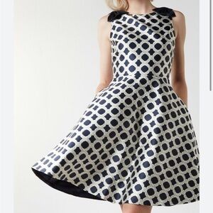 Ted Baker White and Navy Bow Shoulder Knee-Length Dress